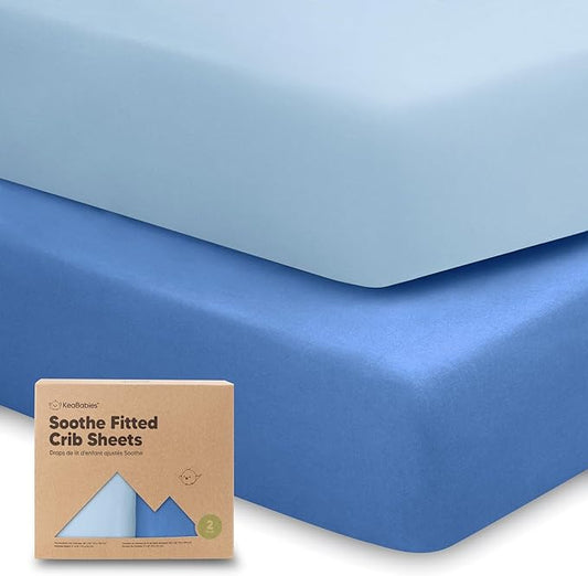2-Pack Organic Crib Sheets for Boys, Girls - Jersey Fitted Crib Sheet, Baby Crib Sheets Neutral, Crib Mattress Sheet, Cotton Crib Sheets, Breathable Crib Sheet, Baby Mattress Sheets (Cornflower)