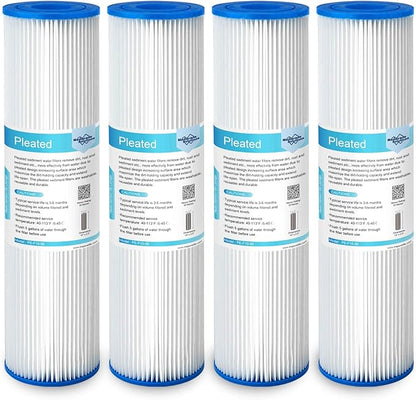 Membrane Solutions 50 Micron Pleated Polyester Sediment Water Filter 10"x2.5" Replacement Cartridge Universal Whole House Pre-Filter Compatible with W50PE, WFPFC3002, SPC-25-1050, FM-50-975 - 4 Pack