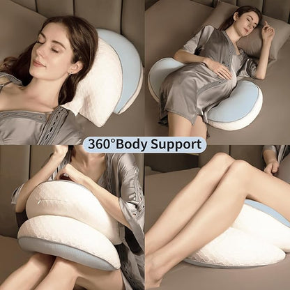 Pregnancy Pillows, PE Filling Body Pillow for Sleeping with Breathable Mesh Cover, Detachable and Adjustable Double-Sided Support for Back, HIPS, Legs and Belly Maternity Pillow (Blue)