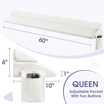 Bed Wedge Pillow for Headboard - Wedge Pillow Headboard Queen (60"x10"x6") - Foldable Bed Gap Filler/Headboard Pillow/Mattress Wedge - Fill Gap (0-8") Between Headboard and Mattress - Cream