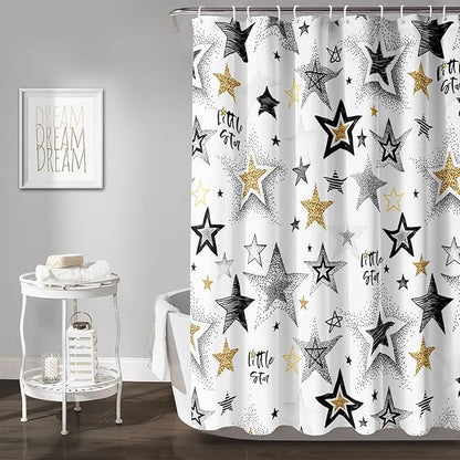 AILONEN Star Shower Curtain, Grey and Gold Tie Dye Star Bathroom Curtain,Minimalist Shower Curtain 36" W*72" H Polyester Waterproof Bathroom Curtain with 12 Hooks