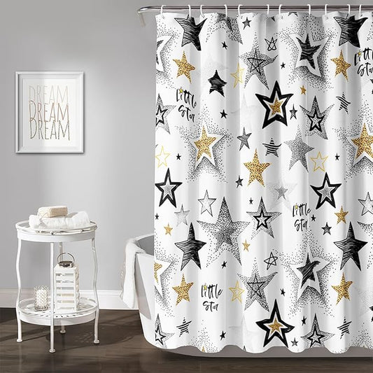 AILONEN Star Shower Curtain, Grey and Gold Tie Dye Star Bathroom Curtain,Minimalist Shower Curtain 36" W*72" H Polyester Waterproof Bathroom Curtain with 12 Hooks