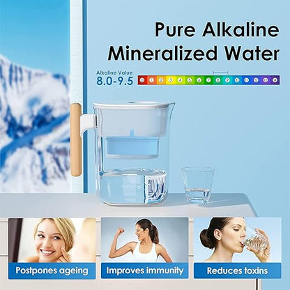 Waterdrop Alkaline Chubby 10-Cup Large Water Filter Pitcher with 1 Filter, Healthy, Clean & Toxin-Free Mineralized Alkaline Water (100 Gallons), Up to PH 9.5, BPA Free
