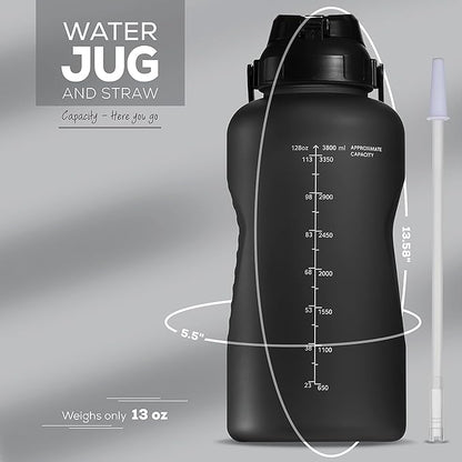 Motivational Water Bottle with Straw & Handle,One Gallon Water Bottle 128 oz/3.8L,Reusable Water Jug, Achieve All-Day Hydration SpillProof, BPA FREE