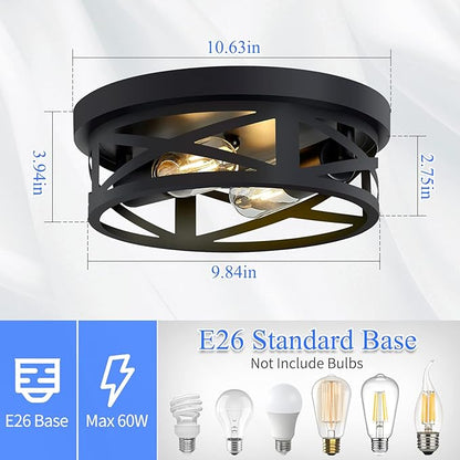 Flush Mount Ceiling Light Fixture,Black 2-Light Hallway Light Fixtures Ceiling,Light Fixtures Ceiling Mount for Farmhouse,Kitchen,Hall (2 Pack)