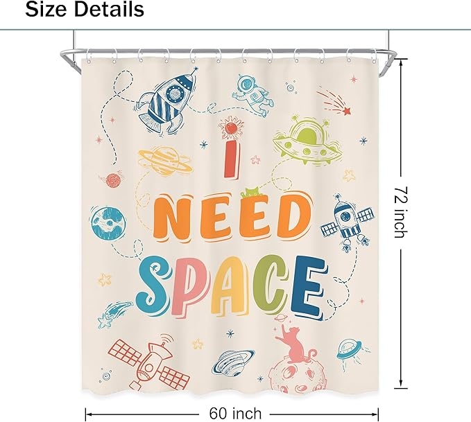Kids Shower Curtain 60Wx72L Inch Funny Space Quotes Toddler Planet Cartoon Cute Universe Galaxy Boys Girls Nursery Colorful Bathroom Set Bath Curtain Bathtub Accessories Home Decor