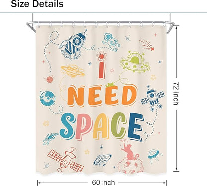 Kids Shower Curtain 60Wx72L Inch Funny Space Quotes Toddler Planet Cartoon Cute Universe Galaxy Boys Girls Nursery Colorful Bathroom Set Bath Curtain Bathtub Accessories Home Decor