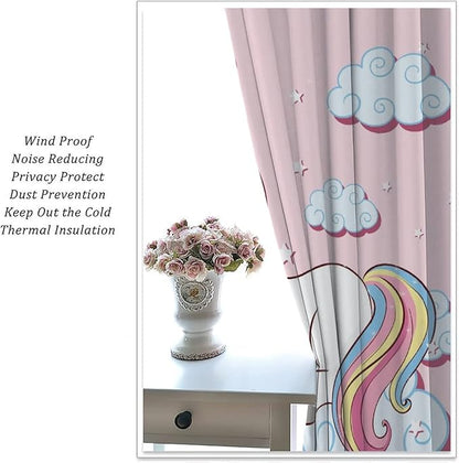 Unicorn Curtain for Kids Bedroom,Pink Cartoon Rainbow Darkening Curtains Decor Sliding Curtains Decorative Curtains for Girls Boys Baby Room,Living Room Decoration 63x63inch