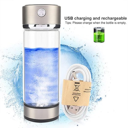 Hydrogen Water Bottle, Portable Hydrogen Rich Water Cup, USB Charging Rich Hydrogen Water Purifier Filter Glass Bottle Portable Lonizer Cup, Hydrogen Rich Water Glass Health Cup (Silvery)