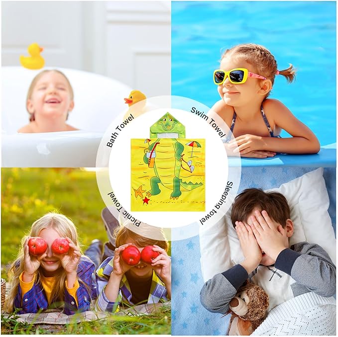Kids Crocodile Hooded Beach Towel Boys Cute Poncho Pool Towels with Hood 24*47 in Soft Microfiber Swim Cover-ups for Kids Ages 3-10 Thick Absorbent Cotton Hooded Bath Towels Wrap Bathrobe