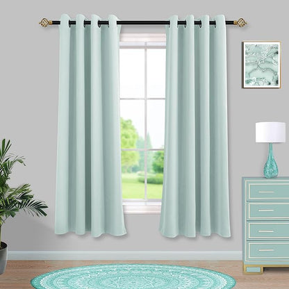 Mrs.Naturall Mint Green Curtains 63 Inch Length for Laundry Room,Blackout Robin Egg Blue Green Coastal Curtains for Bedroom Beach Themed Room Decor,Aqua Color