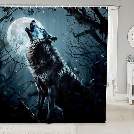 Feelyou Wolf Bath Curtain Wolves Howling Shower Curtain for Kids Lonely woles Bathroom Shower Curtain Set Animal Wolves Kids Bathroom Accessories 72"x84"