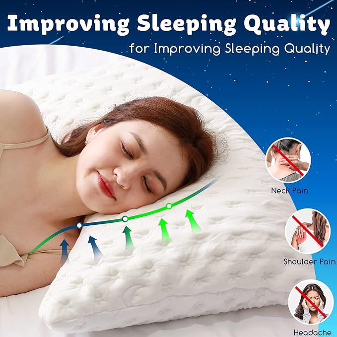 Cooling Side Sleeper Pillow for Neck and Shoulder Pain, Luxury Shredded Memory Foam Curved Bed Pillows for Sleeping Set of 1- Adjustable Queen Size- Washable Cover Crescent White