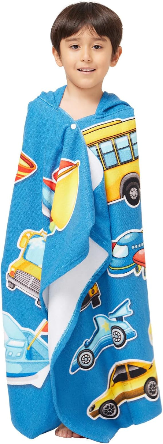 Hooded Towel for Toddlers 5-12 Years Boys Girls Kids Bath Pool Beach Towel Wrap Extra Large Soft Absorbent Beach Poncho(Cars XL)