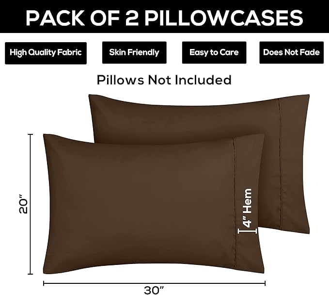 Utopia Bedding Standard Pillow Cases - 2 Pack - Envelope Closure - Soft Brushed Microfiber Fabric - Shrinkage and Fade Resistant Pillow Covers 20 X 26 Inches (Standard, Brown)