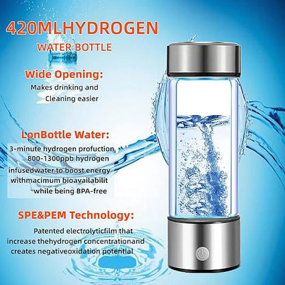 Hydrogen Water Bottle 2 Pack,Hydrogen Water Bottle Generator Ionizer Machine Rechargeable, Portable Hydrogen Rich Glass Bottles Health Gift Travel Cup for Friends/Women/Men/Mom/Father/Grandpa/Grandma
