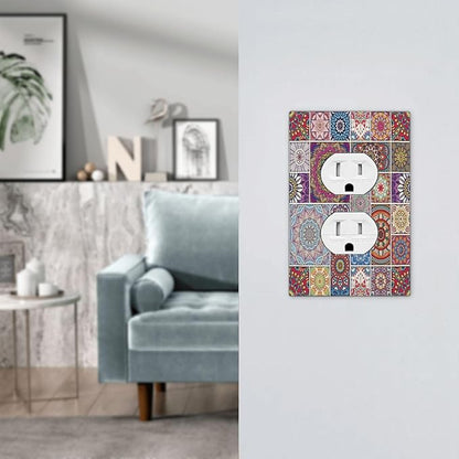 Morocco Talavera Mexican Tiles Printed Colroful Mandala Single Duplex Wall Plate Covers Light Switch Cover 1 Gang Outlet Plate Decorative Switchplate Covers Electrical Faceplate for Kitchen Bathroom
