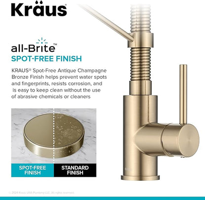 Kraus KPF-1610SFACB Bolden 18-Inch Single Handle Commercial Style Pull-Down Kitchen Faucet with Dual Function Sprayer, Spot Free Antique Champagne Bronze