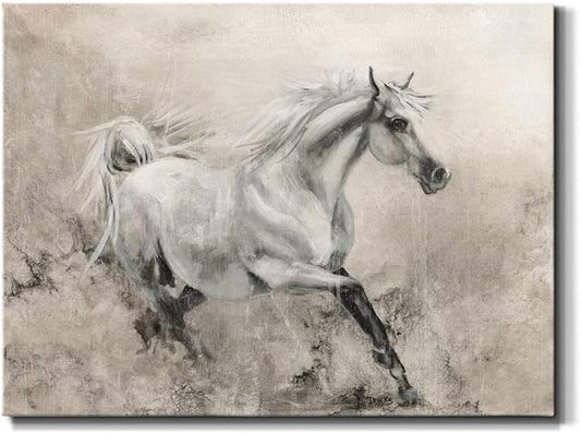 Renditions Gallery Canvas Animal Wall Art Modern Decorations Paintings Elegant Running Horse Abstract Black & White Figurative Artwork Prints for Bedroom Office Kitchen - 32"x48" LT33