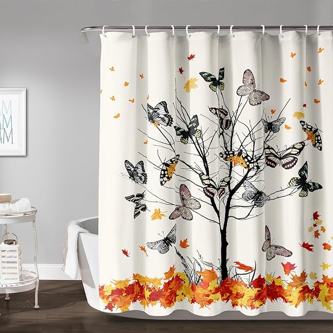 AILONEN Butterfly Shower Curtain,Vintage Colorful Butterflies Art Bath Curtain Minimalist Bathroom Curtain 48" W*72" H Polyester Waterproof Bathroom Curtain with 12 Hooks