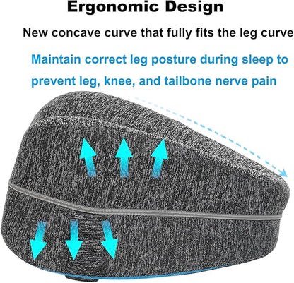 Memory Foam Knee Pillow, Leg Pillow for Sciatica Relief, Back, Hips, Knees Fatigue Relief, Ergonomics Leg Positioner Wedge Pillow with Washable Breathable Cover & Adjustable Elastic Band