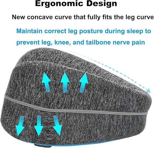 Memory Foam Knee Pillow, Leg Pillow for Sciatica Relief, Back, Hips, Knees Fatigue Relief, Ergonomics Leg Positioner Wedge Pillow with Washable Breathable Cover & Adjustable Elastic Band