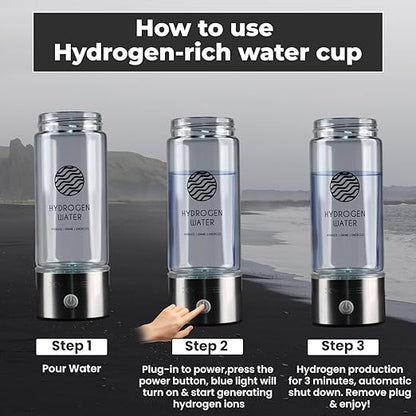 Hydrogen Water Bottle, Portable Rechargeable Hydrogen Water Bottle Generator, Purify Water Quality in 3 Minutes, Glass Water Ionizer, Healthy Hydration Bottle with Free Paracord Handle by XYZEE