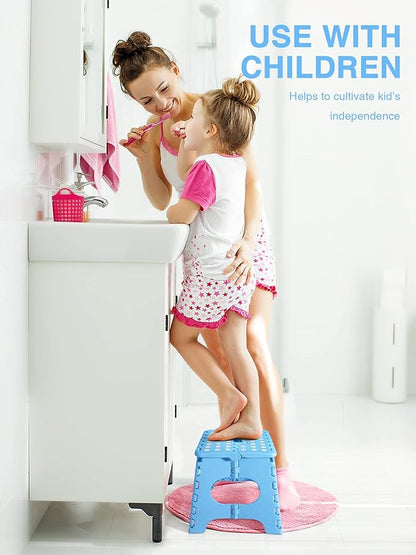 Folding Step Stool 11", Durable Kids Step Stool, Heavy Duty Step Stools for Adults, Compact Foot Stools, Light-Weight Toddler Step Stool for Kitchen, Bathroom, Holds Up to 300 lbs (Blue)