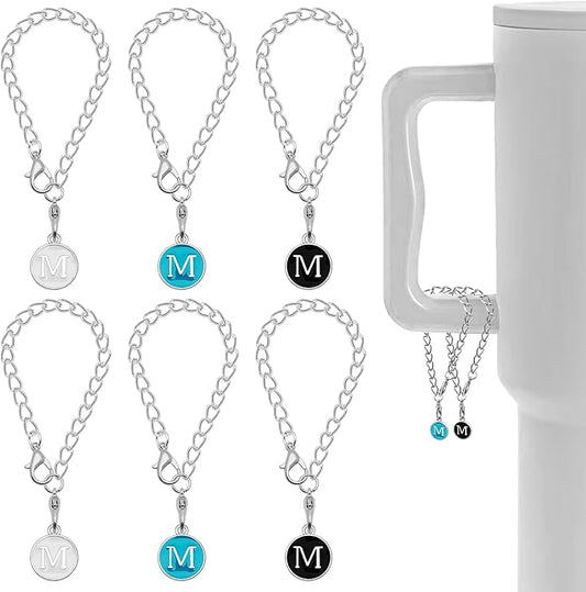 Letter Accessories for Stanley Cup,6PCS Initial Name ID Personalized Handle Personalized Handle Decor Set DIY Identification Handle Letter for Stanley Tumble (M/White/Black/Blue)