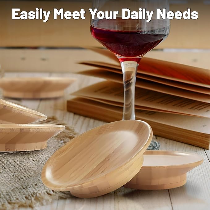 Wine Glass Charcuterie Topper, 4Pcs Charcuterie Wine Toppers, Wine Glass Charcuterie Board Topper, Bamboo Dessert Plates for Family Restaurants Bars (4 Pack)