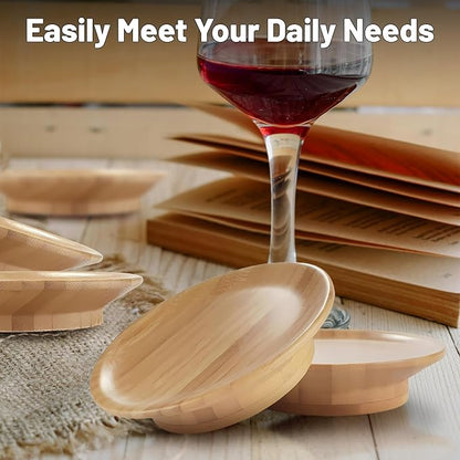 Wine Glass Charcuterie Topper, 4Pcs Charcuterie Wine Toppers, Wine Glass Charcuterie Board Topper, Bamboo Dessert Plates for Family Restaurants Bars (4 Pack)