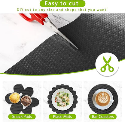 HooTown Shelf Liner Kitchen Cabinet Drawer Mats 11.8 Inch Wide x 32.8 Feet Long, Non Adhesive EVA Rubber Washable Waterproof Pantry Closet, Cupboard, Drawer Organizer Mat, Black