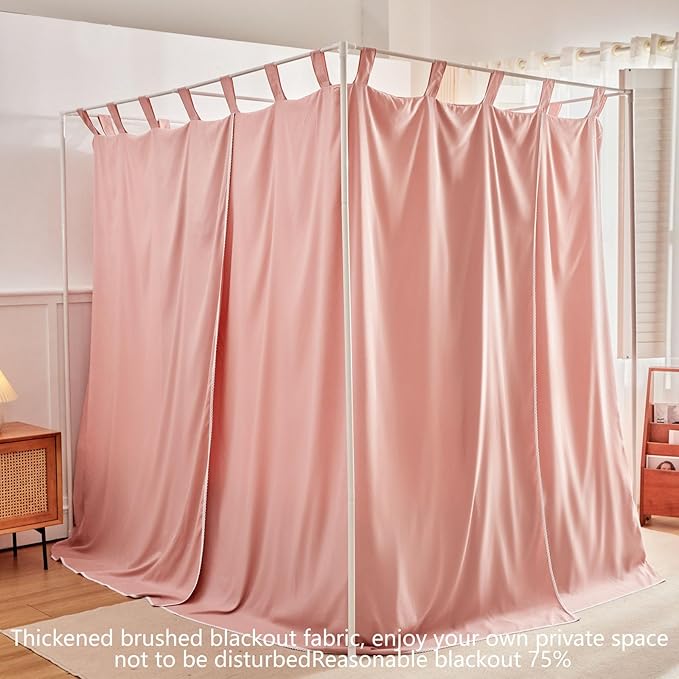 AIKASY Bean Paste Canopy Bed Curtains with Top Ties and Tie Backs for Bedroom Decoration - Queen Size Bed Curtains with Windproof and Lightproof Features