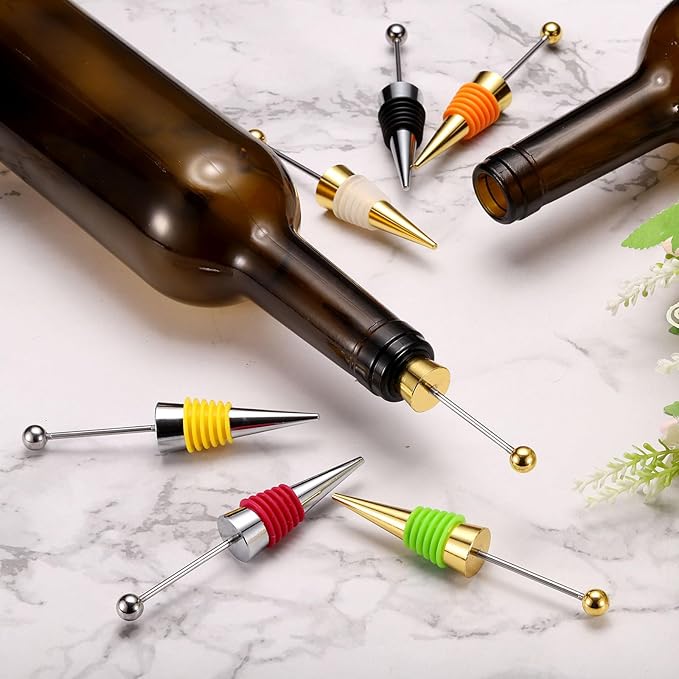uxcell 10 Pcs Bead Wine Bottle Corks, Wine Stopper Cork, Wine Stopper, Reusable Wine Bottle Corks Sealing Plug Bottle for Beverage Holiday Party Bar,Gold/Orange