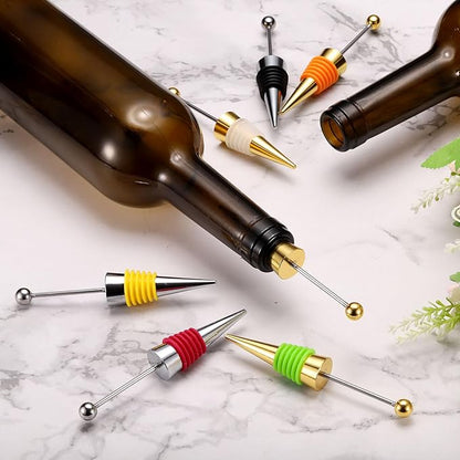 uxcell 10 Pcs Bead Wine Bottle Corks, Wine Stopper Cork, Wine Stopper, Reusable Wine Bottle Corks Sealing Plug Bottle for Beverage Holiday Party Bar,Silver/Deep Red