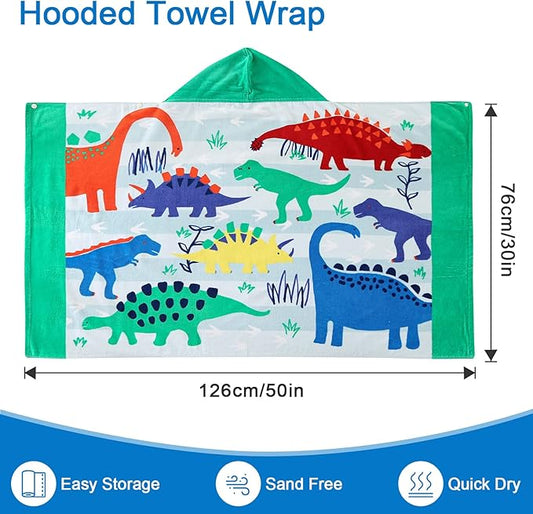 Wowelife Kids Beach Towels, Hooded Towels for Kids, Dinosaur Poncho Towel Wrap, Premium 100% Cotton Soft and Breathable, Extra Large 50"x30", Multi Use for Bath Pool Beach Swim Bathroom