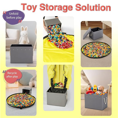 Toy Storage Box + Play Mat for Kids Toy Chest Organizer Kids Toy Storage Organizer Foldable Big Storage Bins with Lids Large Toy Box for Boys Girls Toy Holders for Kids Rooms Nursery (Gray)
