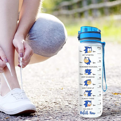 Funny Character Water Bottle with Time Marker, 32oz Motivational Water Bottle for Fitness Gym Outdoor