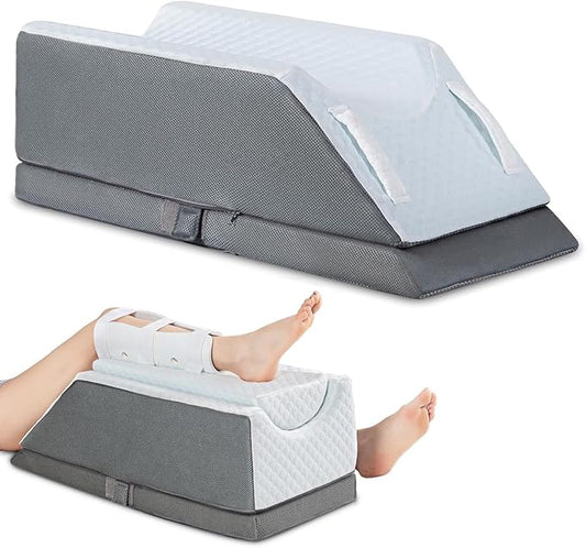 GOHOME Adjustable Leg Elevation Pillow for Post-Surgery, Knee and Ankle Injuries, Swelling, 3-Height Adjustable Memory Foam Leg Pillow with Dual Handles, Removable & Washable Cover