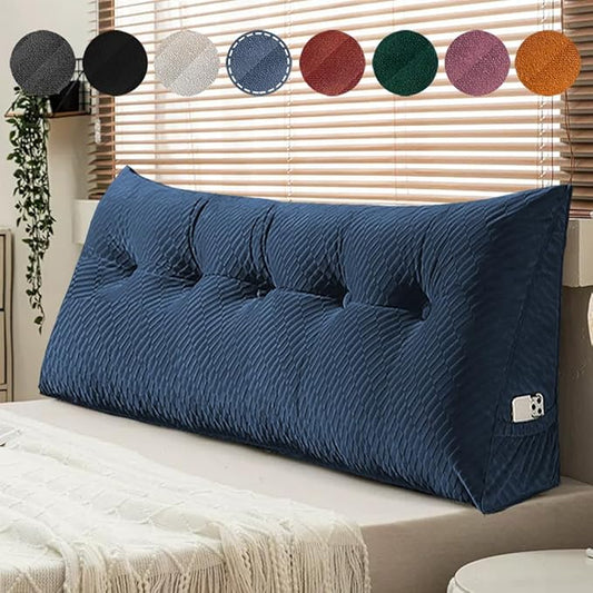 Gradient Velvet Triangular Wedge Pillow, Removable Cover Headboard Pillow for Daybed, Backrest Positioning Support Pillow Cushion Resting Reading Relaxing (Blue, Twin(39 * 20 * 8in))