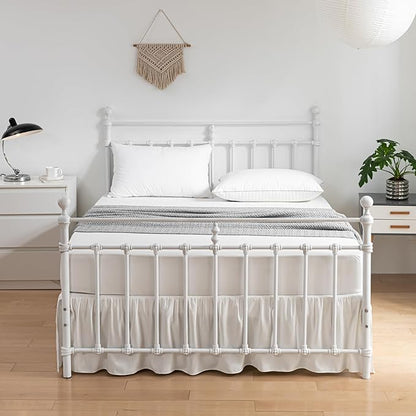 Bed Skirt King Size Ruffled Bed Skirts with Split Corners, 12 Inch Drop Dust Ruffle Bed Skirt with Platform, Ivory, King - 12" Drop
