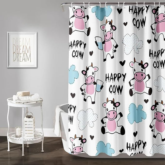 AILONEN Cute Cow Shower Curtain for Bathroom, Kids Children Cow Print Bathroom Curtain,Happy Cow Bath Curtain 72" W*96" H Polyester Waterproof Bathroom Curtain with 12 Hooks