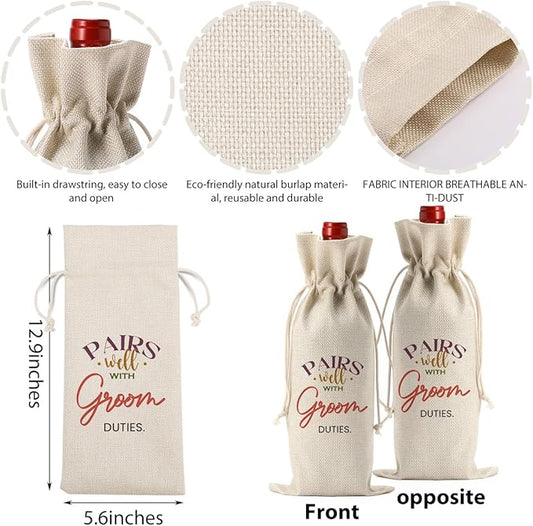 Bridal Shower Wedding Gifts Wine Bag, Groom Gifts, Wedding Shower Gifts for Groom, Bridal Shower Party Favors Wine Bag, Pairs Well with Groom Duties Wine Bottle Bag