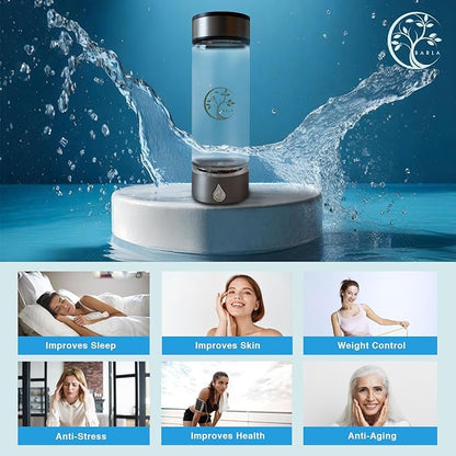 BARLA- 2024 Hydrogen Water Bottle Generator - Rechargeable Hydrogen Water Pitcher - Portable Atmospheric Health Bottles - Hydro Water Ionizer 3min Quick- Echo SPE PEM Technology with Gold Gift Box