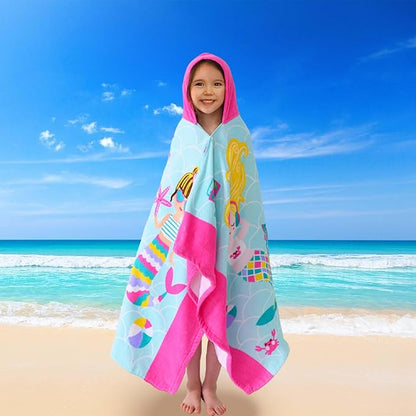 VOOVA & MOVAS Kids Towels Age 3-10, Soft | Thick | Large | 100% Cotton,Absorbent Beach, Bath, Pool Towels Wrap for Girls, Sea Mermaid