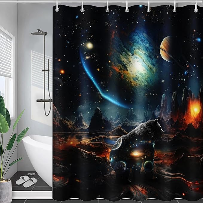 AILONEN Leopard Shower Curtain for Bathroom, Black Panther Bathroom Curtain,Galaxy Starry Planet Space Bath Curtain 60" W*72" H Polyester Waterproof Wildlife Bathroom Curtain with 12 Hooks
