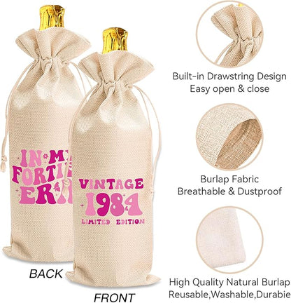 comfit 40th Birthday Wine Bag Gifts for Her,Double-Sided Wine Bag,40th Birthday Wine Bag,40th Birthday,Birthday Decorations,Wine Gift Bags