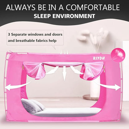 Bed Tent Bed Canopy King Size Tents for Adult and Kids- Portable Dream Tent Indoor Sleeping Tents 70% Blackout with 3 Doors Breathable Big Space Tents