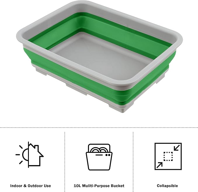 Wakeman Green 10L Collapsible Multiuse Wash Bin, 14.75” L x 10.75” W x 5” H