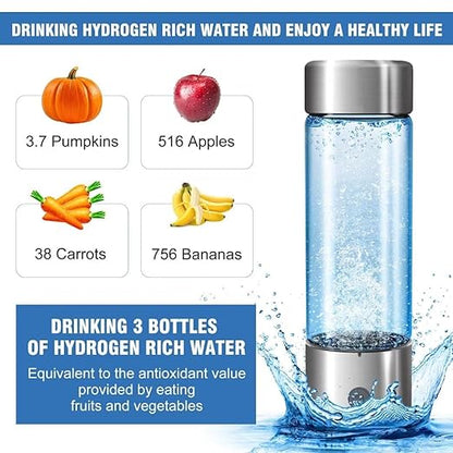 Hydrogen Water Bottle, Portable Rechargeable Hydrogen Water Bottle Generator Improve Water Quality in 3 Minutes for Home Office Travel silvery20